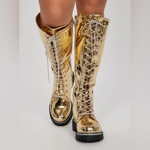 Fashion Nova Feeling A Way Knee High Combat Boots - Gold